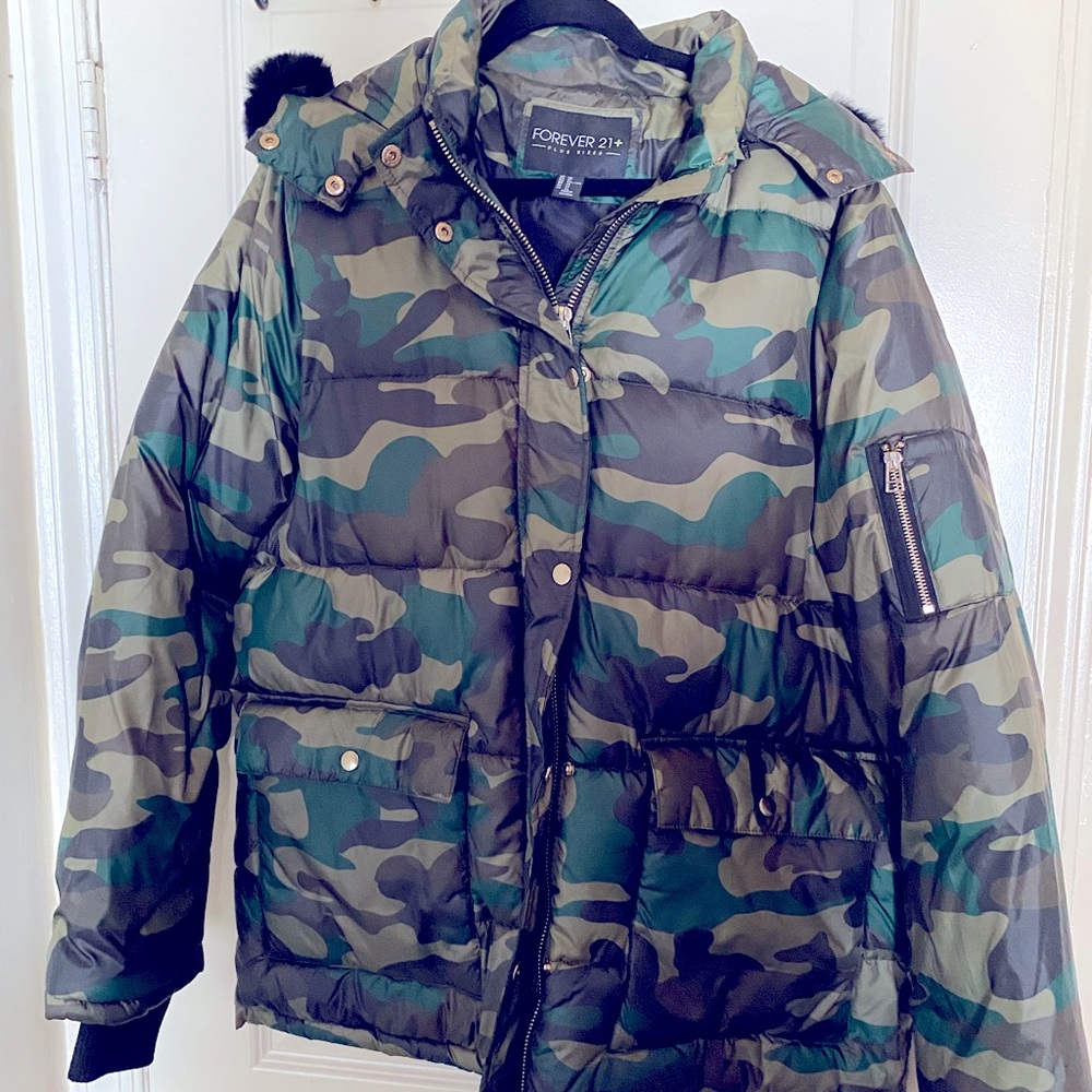 Camouflage plus size 2x forever 21 bomber jacket.